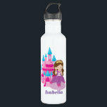 Garrafa Leite de Leite de Princesa Costeira, Fácil<br><div class="desc">Um presente de aniversário da princesa personalizada bonito apresentando uma linda garotinha em um vestido de baile de rainha com arcos cor-de-rosa em frente a um castelo azul rosa e gelo. Uma garrafa de água costume fofa para uma menina. Adicione o nome do seu filho debaixo dos passos do castelo...</div>