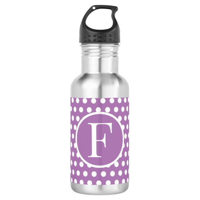 Garrafa Letra inicial personalizada Bolinhas Roxo (Frente)