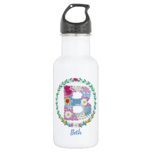 Garrafa Letras de Flor Iniciais "B" com Nome Personalizado