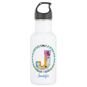 Garrafa Letras de Flor "J" Inicial com Nome Personalizado
