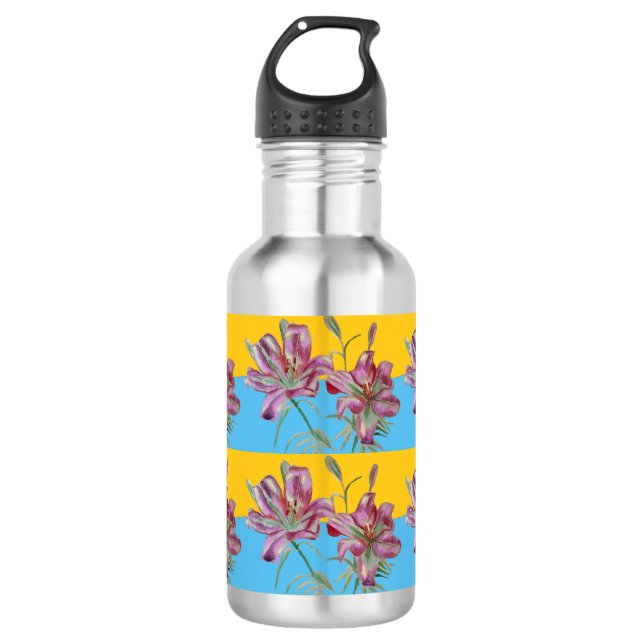 Garrafa Lily Watercolor Rosa Pintura Raparigas Arte Floral (Frente)