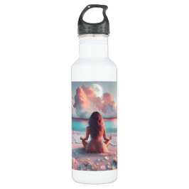 Garrafa Linda mulher Meditando no Vazio de Praia