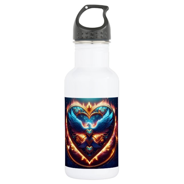 Garrafa Linda Pássaro Azul Espalha Asas No Coração Fiery (Frente)
