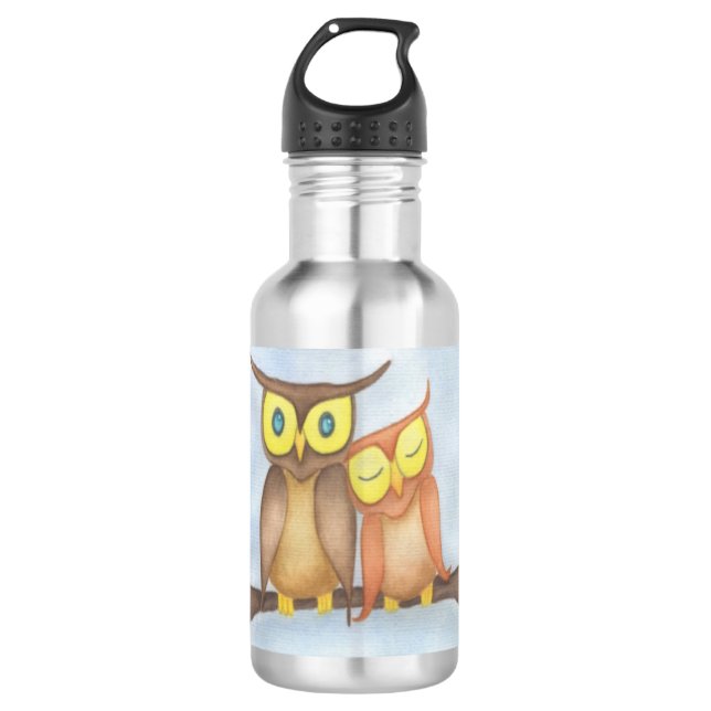 Garrafa Linda Watercolor Owl Lovers (Frente)