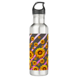 Garrafa Lindas flores amarelas nas cinzas, faixas cor-de-r