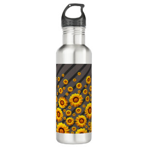 Garrafa Lindas flores amarelas nas cinzas, listras pretas 