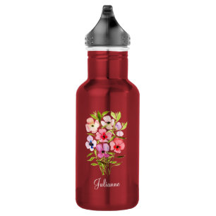 Garrafa Lindo Buquê de Flores Silvestres em Aquarela com N