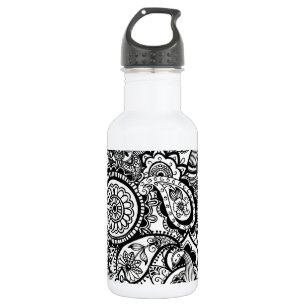 Garrafa Lindo paisley floral branco preto
