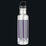 Garrafa Linhas verticais do art deco, roxo & preto,<br><div class="desc">Este waterbottle de aço inoxidável caracteriza um teste padrão do art deco usando linhas pretas e roxas verticais em uma luz - fundo cinzento. As listras roxas podem ser personalizadas a toda a cor disponível escolhendo a personalização ele botão.</div>
