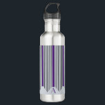 Garrafa Linhas verticais do art deco, roxo & preto,<br><div class="desc">Este waterbottle de aço inoxidável caracteriza um teste padrão do art deco usando linhas pretas e roxas verticais em uma luz - fundo cinzento. As listras roxas podem ser personalizadas a toda a cor disponível escolhendo a personalização ele botão.</div>