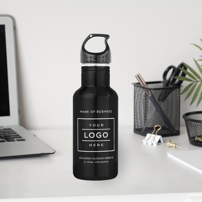 Garrafa Logotipo Branco Personalizado da Empresa Negra (Criador carregado)
