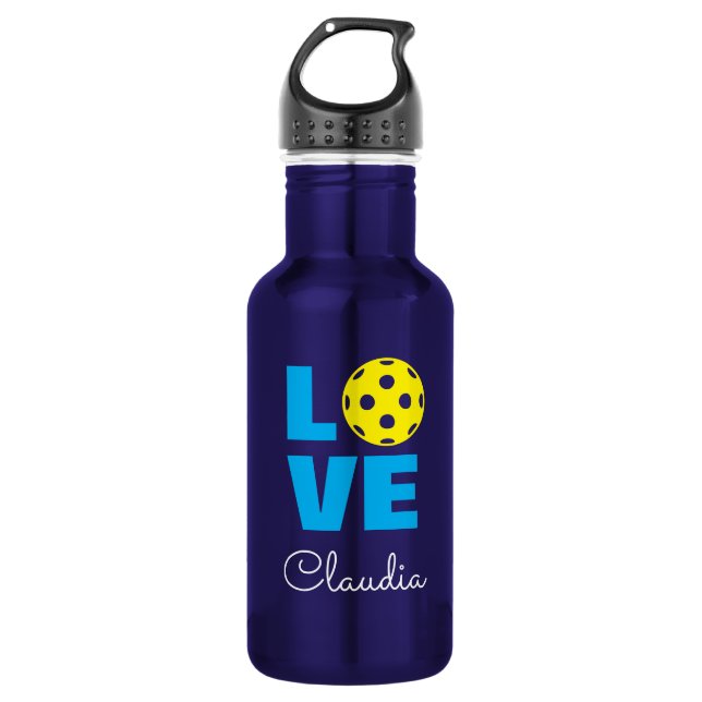Garrafa LOVE pickleball water bottle with custom name (Frente)