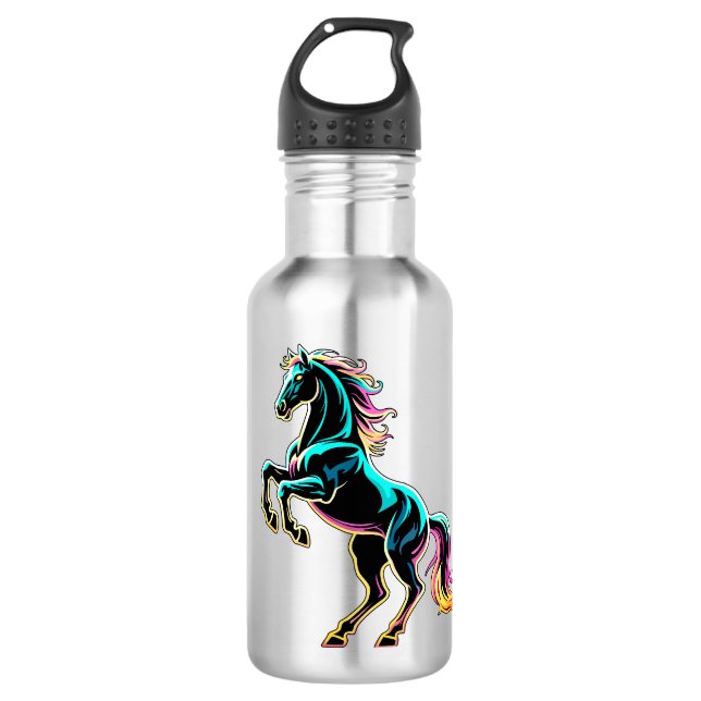 Garrafa Luz Neon de Cavalo Glitch Estilo Retro (Frente)