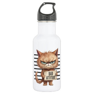 Garrafa Má Atitude Cat Mugshot - Design Felino Engraçado