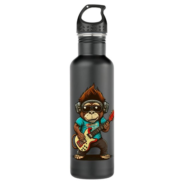 Garrafa Macaco Chimpanzé Tocando Violão Acústico (Frente)