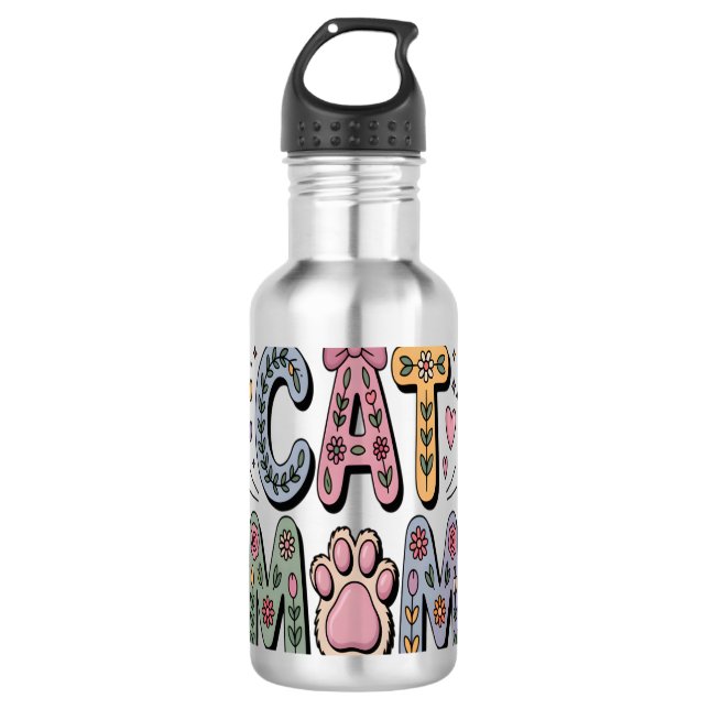 Garrafa Mãe de Gato Floral com Impressão de Pata (Frente)