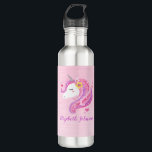Garrafa Mágica Personalizada Face de Brilho Magnético<br><div class="desc">Um bonito,  rosa,  rosto mágico de unicórnio feminino decora esta garrafa d'água. Excelente de volta à escola. Adicione seu nome na frente,  atrás. Projetado para você pelo Blackberry Boulevard.</div>