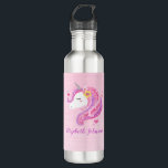 Garrafa Mágica Personalizada Face de Brilho Magnético<br><div class="desc">Um bonito,  rosa,  rosto mágico de unicórnio feminino decora esta garrafa d'água. Excelente de volta à escola. Adicione seu nome na frente,  atrás. Projetado para você pelo Blackberry Boulevard.</div>