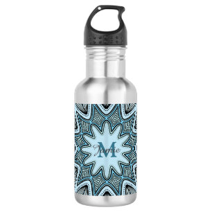 Garrafa Mandala de Monograma Azul Ornamentado Personalizad