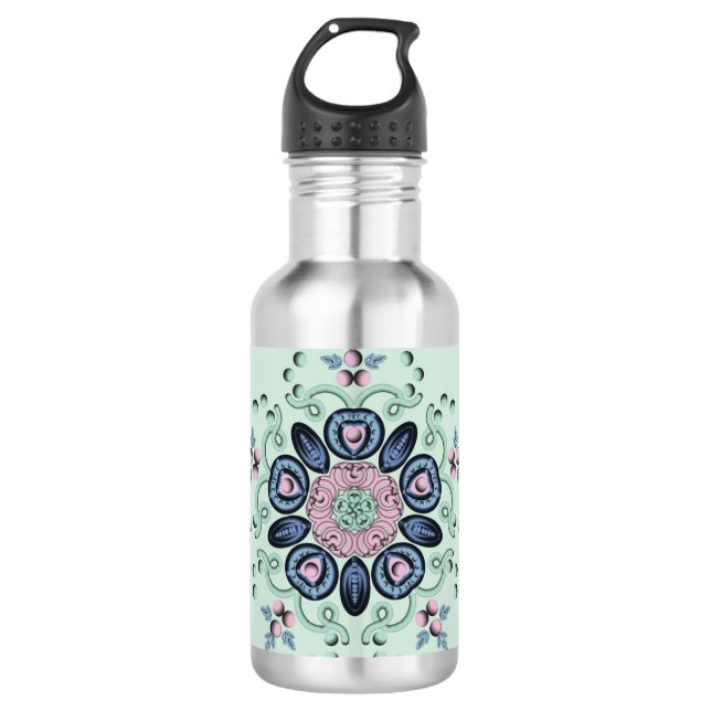 Garrafa Mandala Floral Rosa e Turquesa Moderna (Frente)