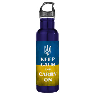 Garrafa Mantenha calma e carregar no tridente de emblema u