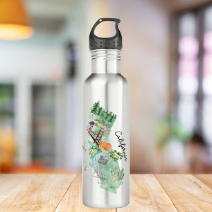 Garrafa Mapa de Arte do Estado da Califórnia em Watercolor