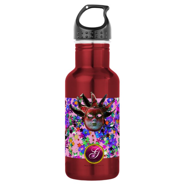 Garrafa MÁSCARA DE JESTER VERMELHO PRETO,Monograma de Masc (Frente)