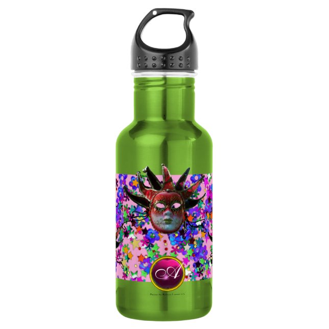 Garrafa MÁSCARA DE JESTER VERMELHO PRETO,Monograma de Masc (Frente)