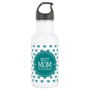 Garrafa Melhor Mãe no Mundo Teal Hearts and Circle