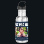 Garrafa Melhor Pai Nunca | Três Fotos Azul Escuro<br><div class="desc">Esta garrafa de água oferece três quadros fotográficos para fotos de crianças ou pais. O texto branco "Best Pai Ever" aparece acima dos quadros de fotos em um fundo azul escuro. Adicione os nomes dos filhos do pai como um toque pessoal.</div>
