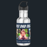 Garrafa Melhor Pai Nunca | Três Fotos Azul Escuro<br><div class="desc">Esta garrafa de água oferece três quadros fotográficos para fotos de crianças ou pais. O texto branco "Best Pai Ever" aparece acima dos quadros de fotos em um fundo azul escuro. Adicione os nomes dos filhos do pai como um toque pessoal.</div>