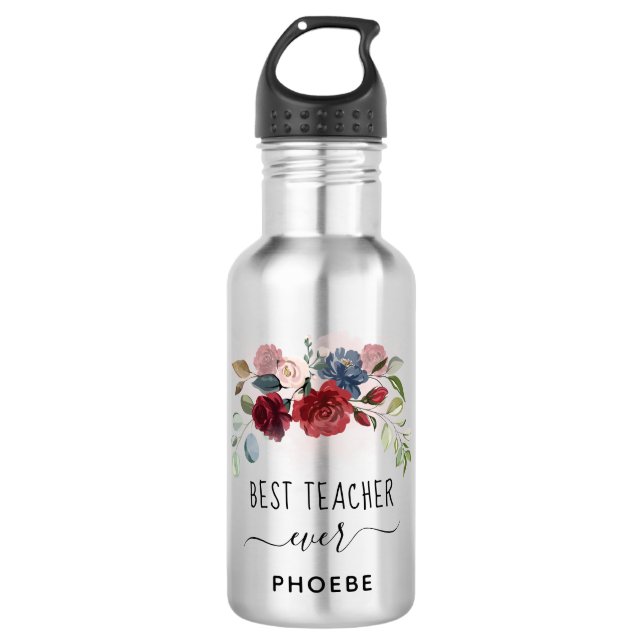Garrafa Melhor Professora Nome Personalizado Floral (Frente)