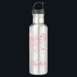 Garrafa Menina de monograma com brilho rosa pincelado<br><div class="desc">Um fundo branco chic. Decorado com gotas de brilho sujo rosa. Personalize e adicione um nome e iniciais de monograma. O nome é escrito com um moderno estilo escrito à mão. Letras cor-de-rosa.</div>