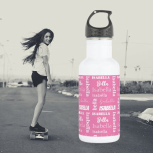 Garrafa Menina Personalizada: Menina Rosa Rosa