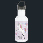 Garrafa Meninas Cute Magical Unicorn, Rainbow & Stars Kids<br><div class="desc">Este design de garrafa de água para crianças,  brancos e bonitos,  apresenta um unicórnio mágico com um arco-íris,  estrelas,  planeta e coroa princesa,  com espaço para você adicionar seu nome de meninas em uma bela tipografia. O perfeito presente mágico púrpura de volta à escola para o seu filho.</div>