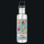 Garrafa Meninas Cute Tropical Summer Fruta Padrões<br><div class="desc">Esta design de garrafa de água para crianças modernas e bonitas apresenta um padrão de fruta tropical de verão,  com laranjas,  melancia,  kiwi,  romã,  flores e bananas,  e espaço para você adicionar seu nome de meninas em uma bela tipografia. O presente perfeito para o seu filho.</div>