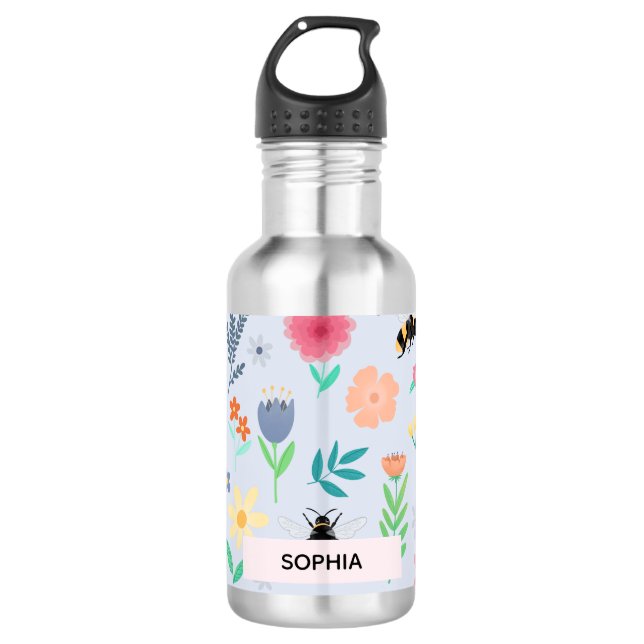 Garrafa Meninas Flores Botânicas Bonitas e Bebidas (Frente)