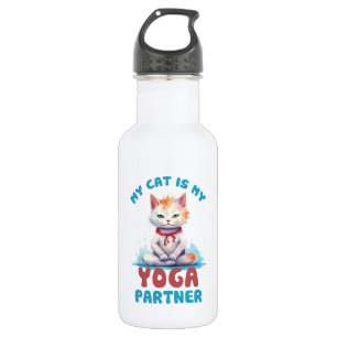 Garrafa Meu Gato É Meu Parceiro Yoga - Adorável Gato Medit