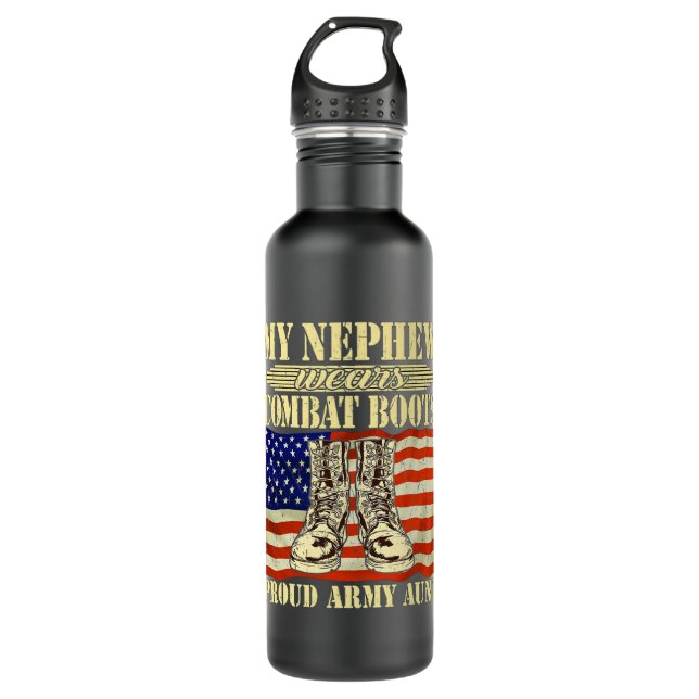 Garrafa Meu sobrinho Veste Combate Botas Orgulhosa Tia Mil (Frente)