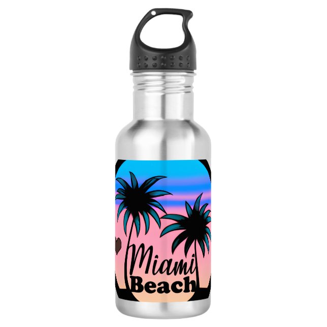 Garrafa Minami Beach Blue e Pink Palm Trees (Frente)