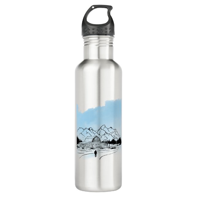 Garrafa Minimalist Winter Mountain Adventure Water Bottle (Frente)