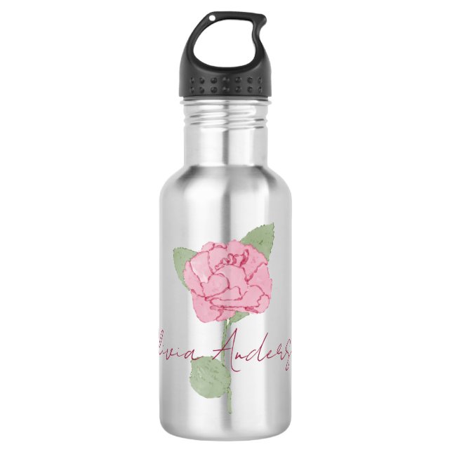 Garrafa Mínimo de Aquarela de Rosa de Nome Personalizado (Frente)