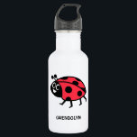 Garrafa Miúdos vermelhos personalizados bonitos do<br><div class="desc">O joaninha vermelho personalizado bonito dos desenhos animados caçoa Waterbottle. O divertimento coloriram brilhantemente o design dos desenhos animados do joaninha adorável para miúdos,  os adolescentes e os adolescentes que desinsetam e jardinam temas. Personalize com nome na pia batismal do preto do divertimento. Fontes de escola temáticos do joaninha.</div>