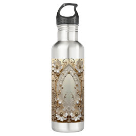 Garrafa Modern White Flowers Pearls Water Bottle