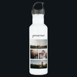 Garrafa Moderno de Colagem de Fotos Simples<br><div class="desc">Garrafa de água moderna com um design preto e branco simples e mínimo com uma colagem fotográfica de quatro de suas fotos favoritas junto com seu nome em um roteiro elegante.</div>