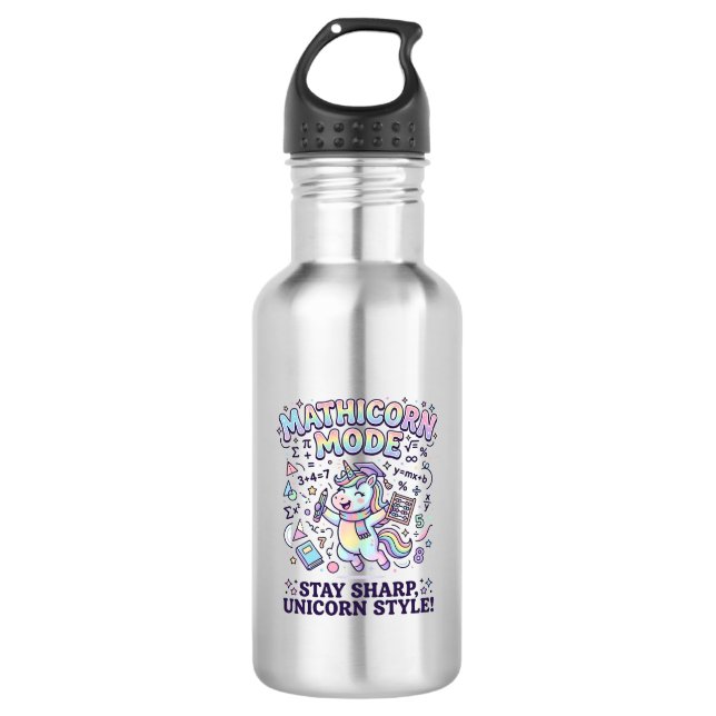 Garrafa Modo Unicórnio Mathicorn Encantador Fundo Branco D (Frente)