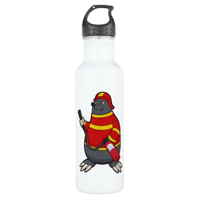 Garrafa Mole como Bombeiro com extintor de incêndio (Frente)