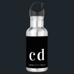 Garrafa Monograma branco preto Nome minimalista moderno<br><div class="desc">Um clássico fundo negro. Texto branco colorido. Personalize e adicione suas iniciais de monograma e seu nome. Para ele e para ela.</div>