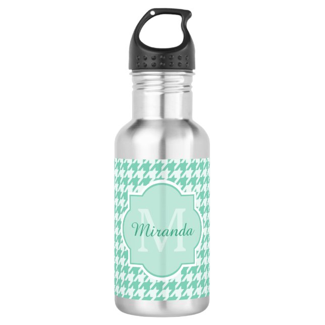 Garrafa Monograma Chic Mint Green Houndstooth Com Nome (Frente)