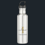 Garrafa Monograma com nome de script minimalista com Cinza<br><div class="desc">Um elegante design de monograma moderno que você pode personalizar facilmente adicionando seu nome em tipografia de script escrita à mão e na cor do efeito ouro em um fundo branco. Altere completamente as cores do texto e o plano de fundo usando nosso link "Personalizar" no link "Personalizar". Perfeito como...</div>